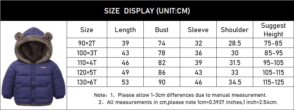 Winter Kids Thick Jacket Boys Girls Cotton-Padded Cashmere Hooded Coat Chilren Fleece Warm Outerwear Clothing for 2 3 4 5 6Years