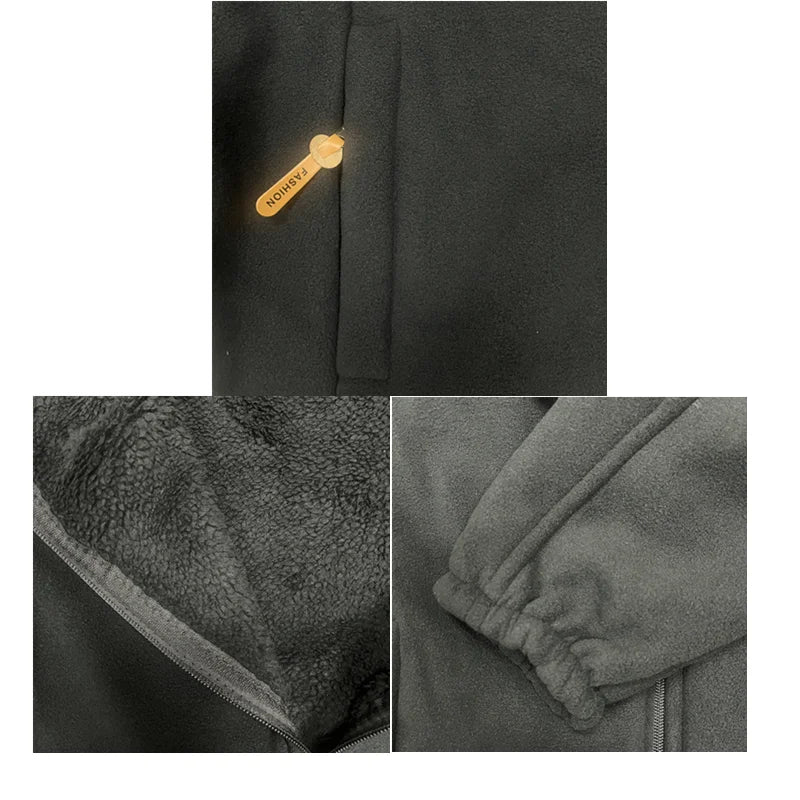 Winter Thicken Polar Fleece Jacket Warmth Windproof Full Zip Up Coat Multiple Zipper Pockets Outdoors Plus Size Jackets Outwear
