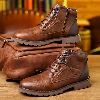 Bottes en cuir décontractées à fermeture éclair latérale et à tube central pour hommes, couleurs assorties