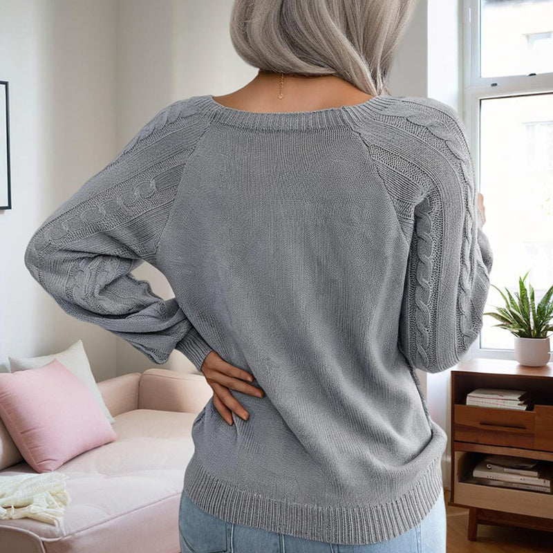 Women's Solid Color Casual Square Neck Button-Detail Knit Top