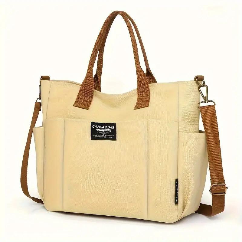 Multi Pocket Tote Bag For Women, Retro Canvas Shoulder Bag