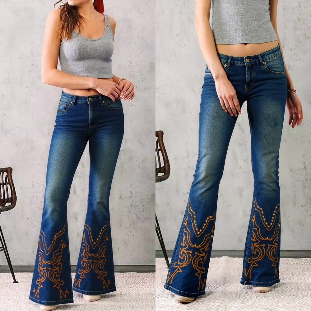 Women's High-Waist Heart Cut-out Jeans, Wide-Leg Full-Length Jeans