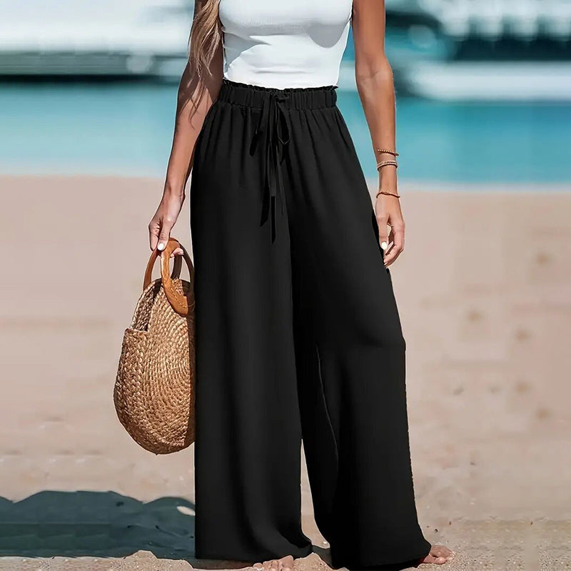 Women's Elastic High Waist Wide Leg Pants.