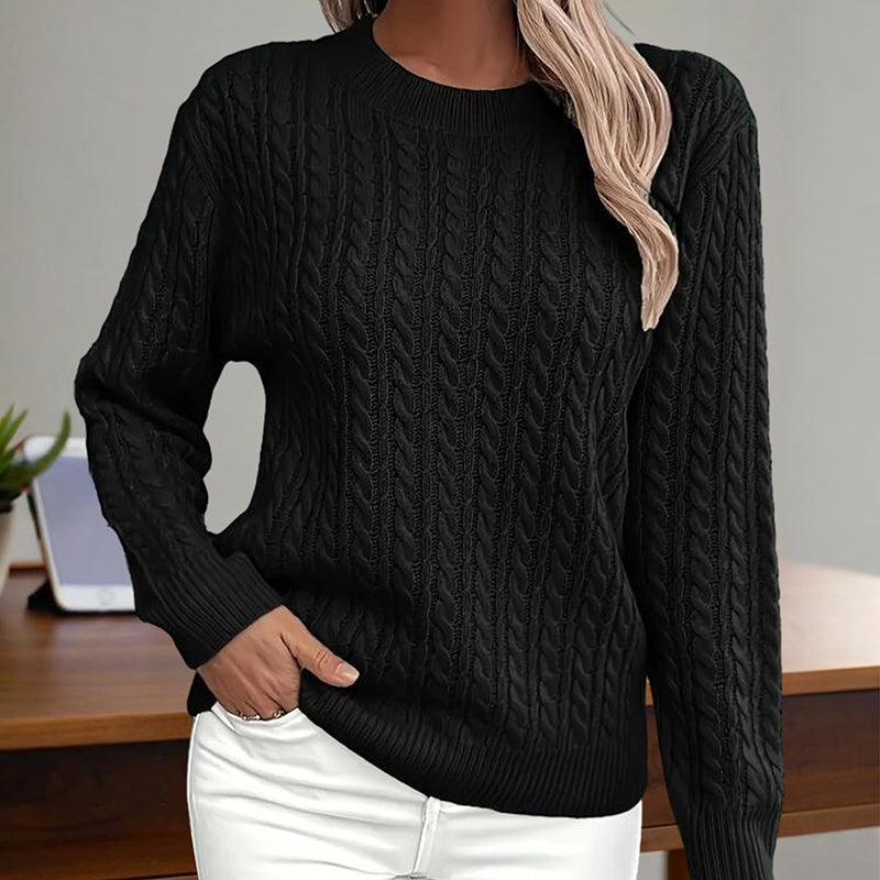 Womens Textured Long Sleeve Sweater Crewneck Pullover Dressy