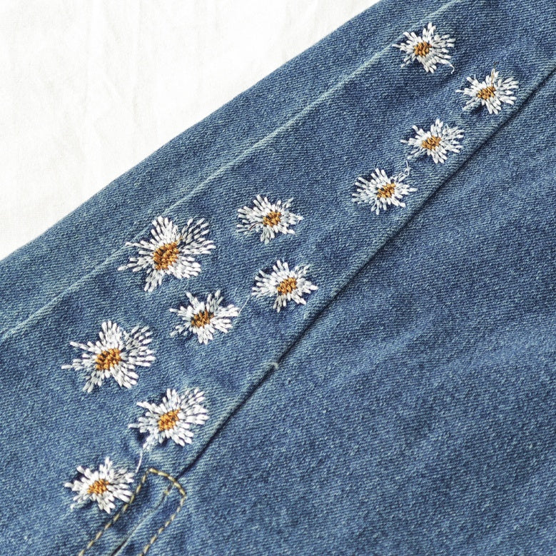 Women's High-Waist Star Patch Jeans, Wide-Leg Full-Length Jeans