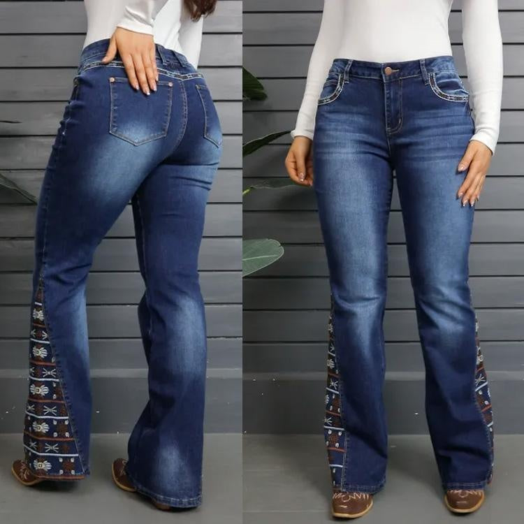 Women's High-Waist Heavily Ripped Jeans, Wide-Leg Full-Length Jeans