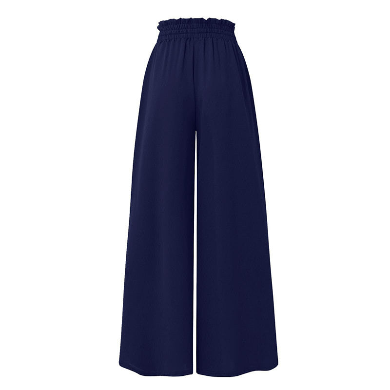 Women's High Waist Wide Leg Pants Elastic Drawstring Casual