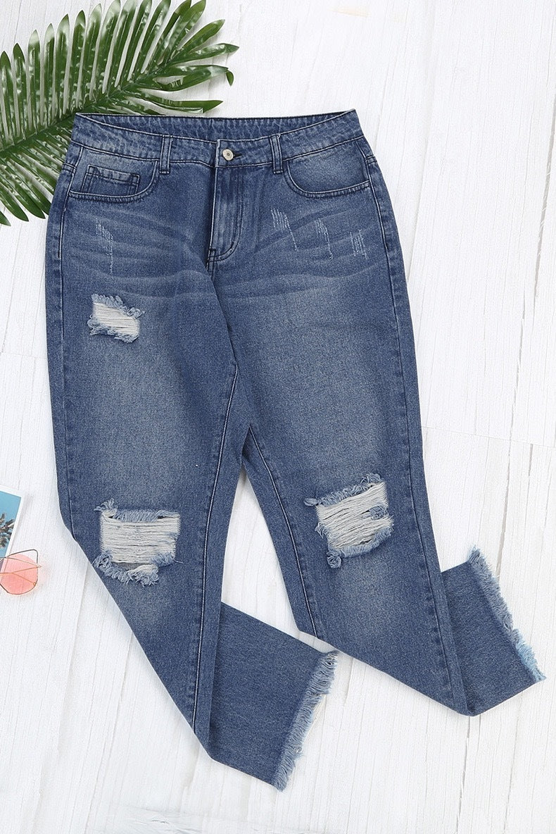 Stretchy Boyfriend Jeans For Women - Ripped