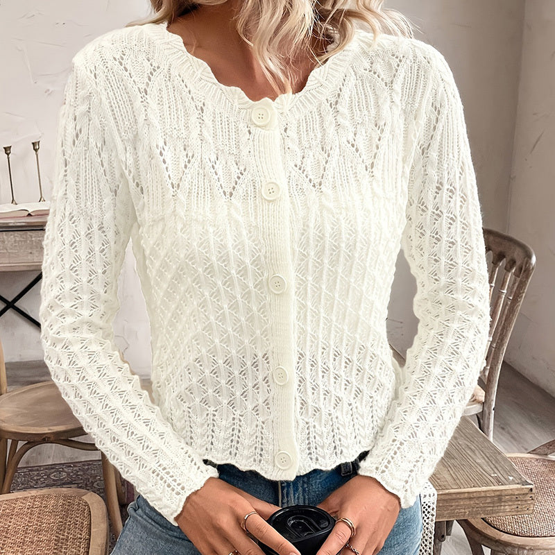 Women's Solid Color Elegant Round Neck Cardigan Top