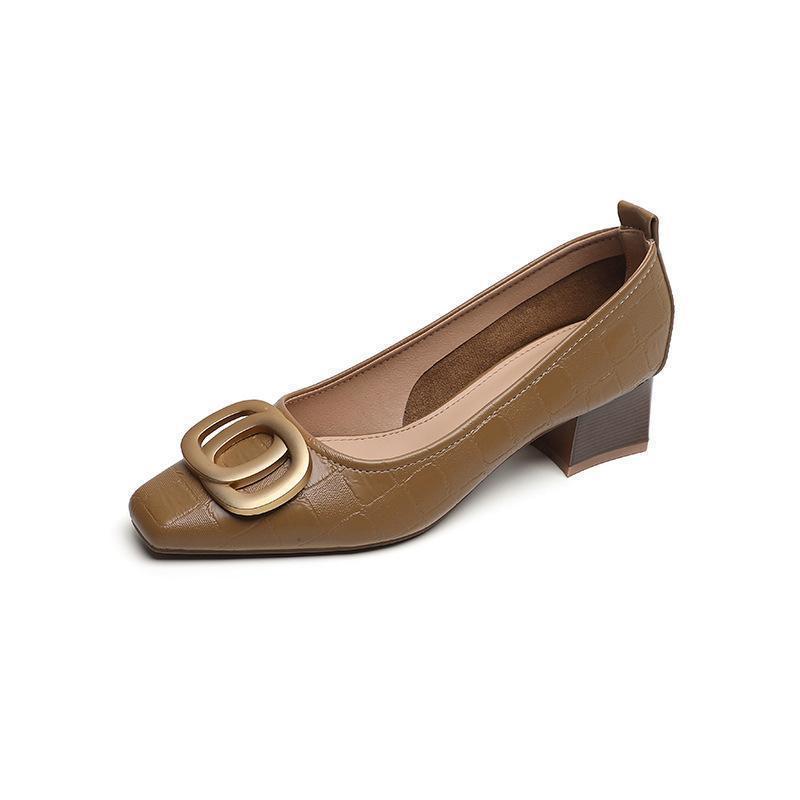 French Square Head Women's Work Shoes Temperament Fairy Style Pumps Chunky Heel