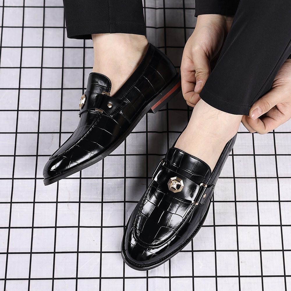 Plaid Casual Loafers Men's Banquet Slip-on Metal Buckle