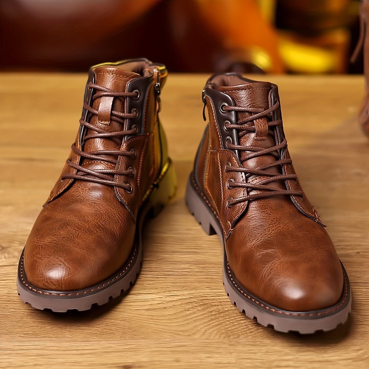 Bottes en cuir décontractées à fermeture éclair latérale et à tube central pour hommes, couleurs assorties