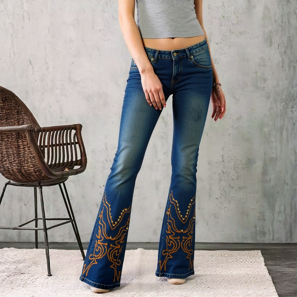 Women's High-Waist Heart Cut-out Jeans, Wide-Leg Full-Length Jeans