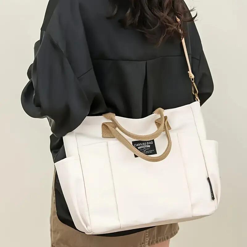 Multi Pocket Tote Bag For Women, Retro Canvas Shoulder Bag