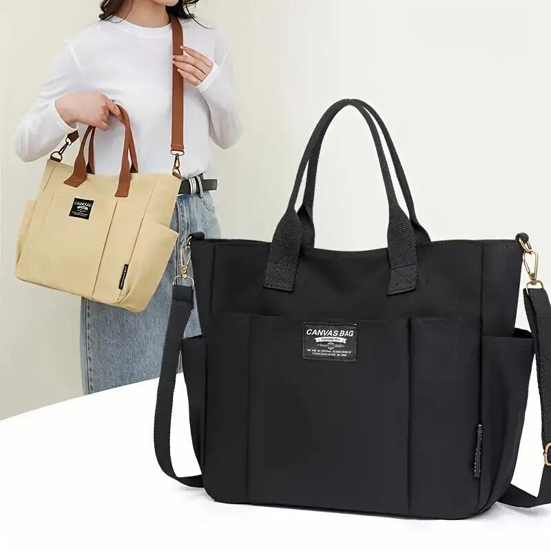 Multi Pocket Tote Bag For Women, Retro Canvas Shoulder Bag